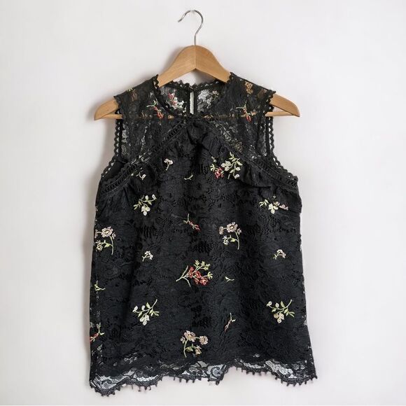 Laundry by Shelli Segal Floral Lace Sleeveless Blouse Black Size Small - Picture 1 of 5